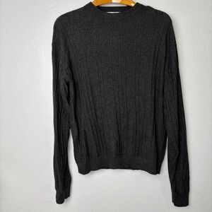 Visitor Silk Cashmere Sweater XL Dark Gray Ribbed‎ Knit Crew Neck Luxury Soft